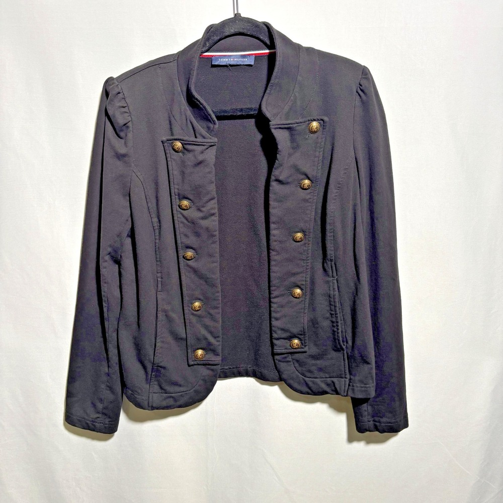 Tommy Hilfiger Black Steampunk Military Band Captains‎ Jacket Sz L Academia Prep